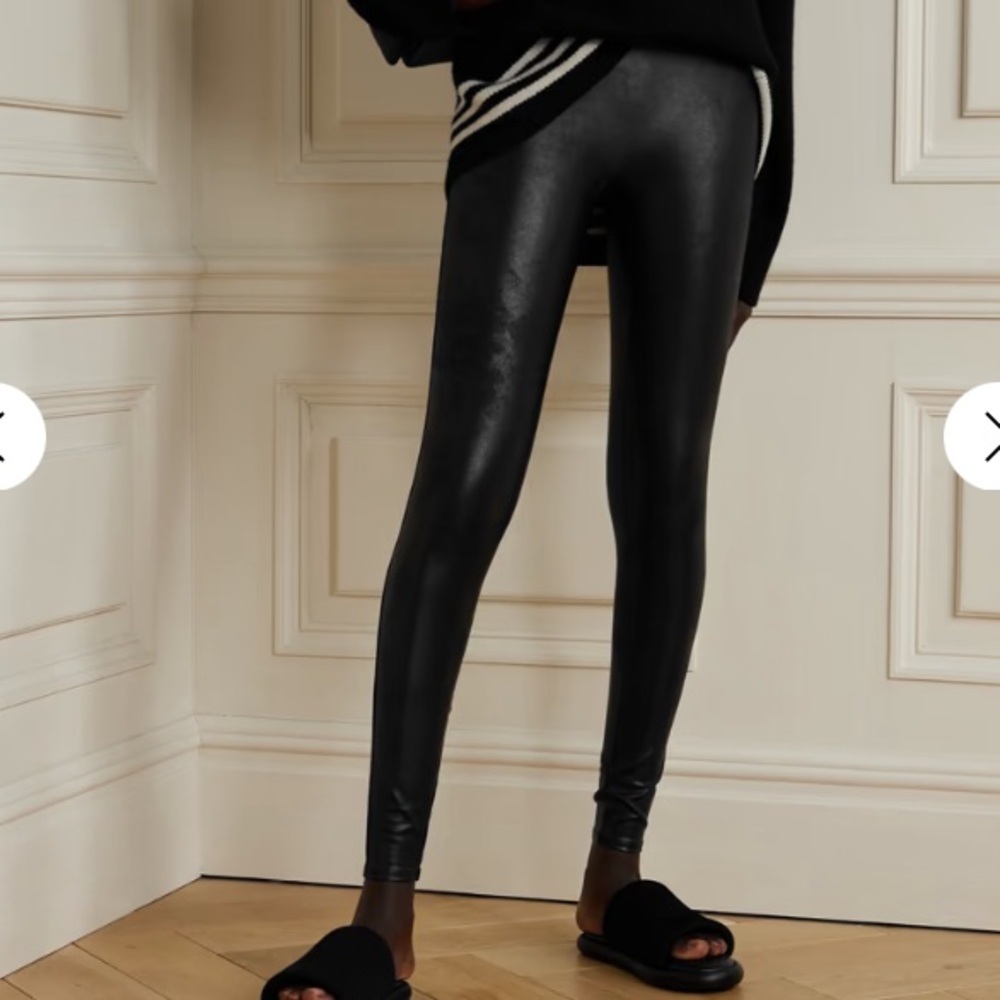Spanx black faux leather leggings with stretch size Medium